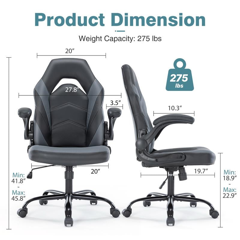 Sweetfurniture Gaming Chair - Computer Chair Ergonomic Office Chair PU Leather Desk Chair Executive Adjustable Swivel Task Chair with Flip-Up Armrest