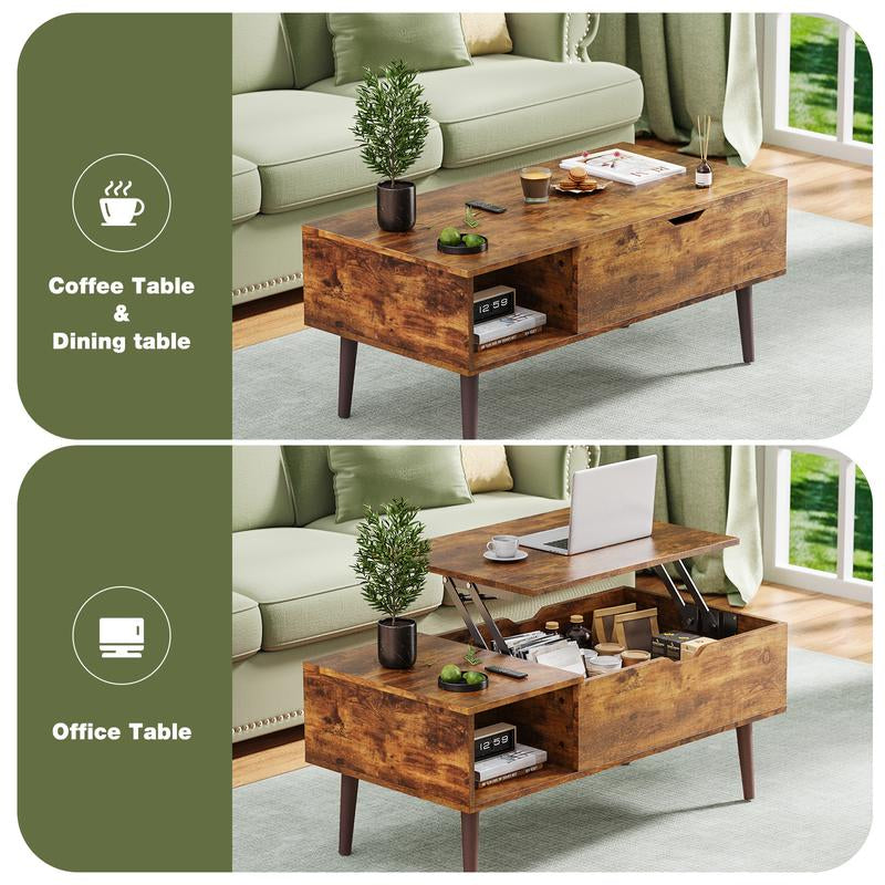Sweetcrispy plus Coffee Table, Lift Top Coffee Tables for Living Room, Rising Tabletop Wood Dining Center Tables with Storage Shelf and Hidden Compartment