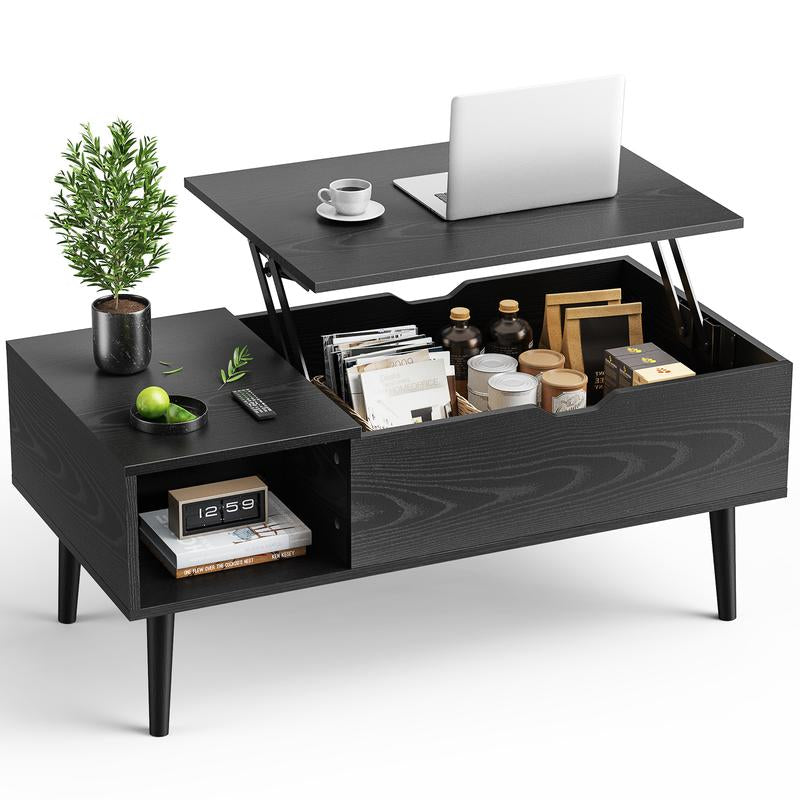Sweetcrispy plus Coffee Table, Lift Top Coffee Tables for Living Room, Rising Tabletop Wood Dining Center Tables with Storage Shelf and Hidden Compartment