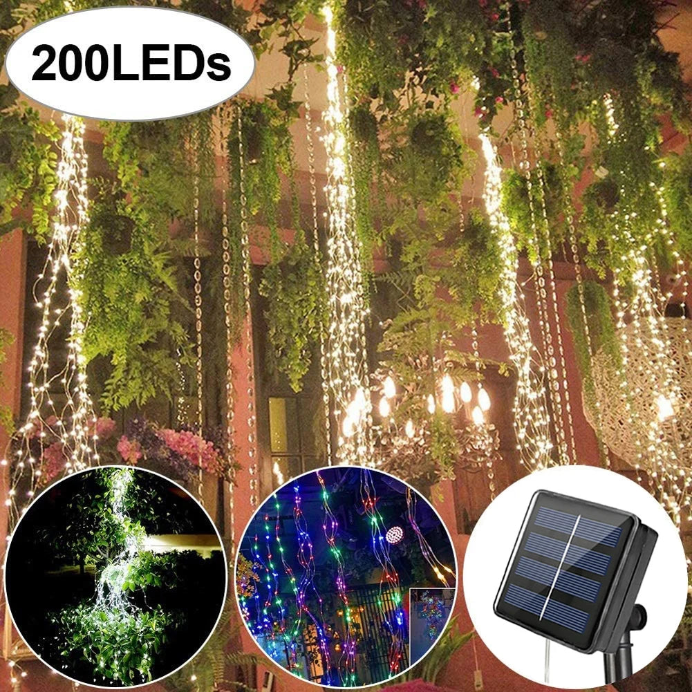 Waterfall Outdoor Solar String Lights with 10 Strands and 200 LEDs Hanging Vine Tree Lights Vine String Lights Waterproof Starry Lights