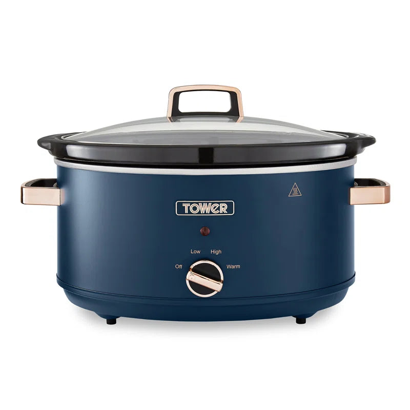 T16043MNB Cavaletto 6.5 Litre Slow Cooker with 3 Heat Settings, Removable Pot and Cool Touch Handles, Midnight Blue and Rose Gold