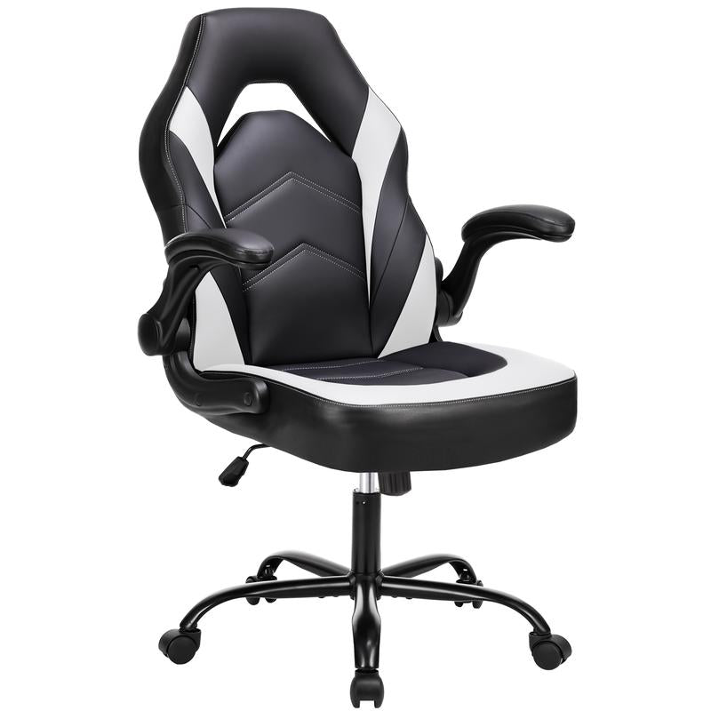 Sweetfurniture Gaming Chair - Computer Chair Ergonomic Office Chair PU Leather Desk Chair Executive Adjustable Swivel Task Chair with Flip-Up Armrest