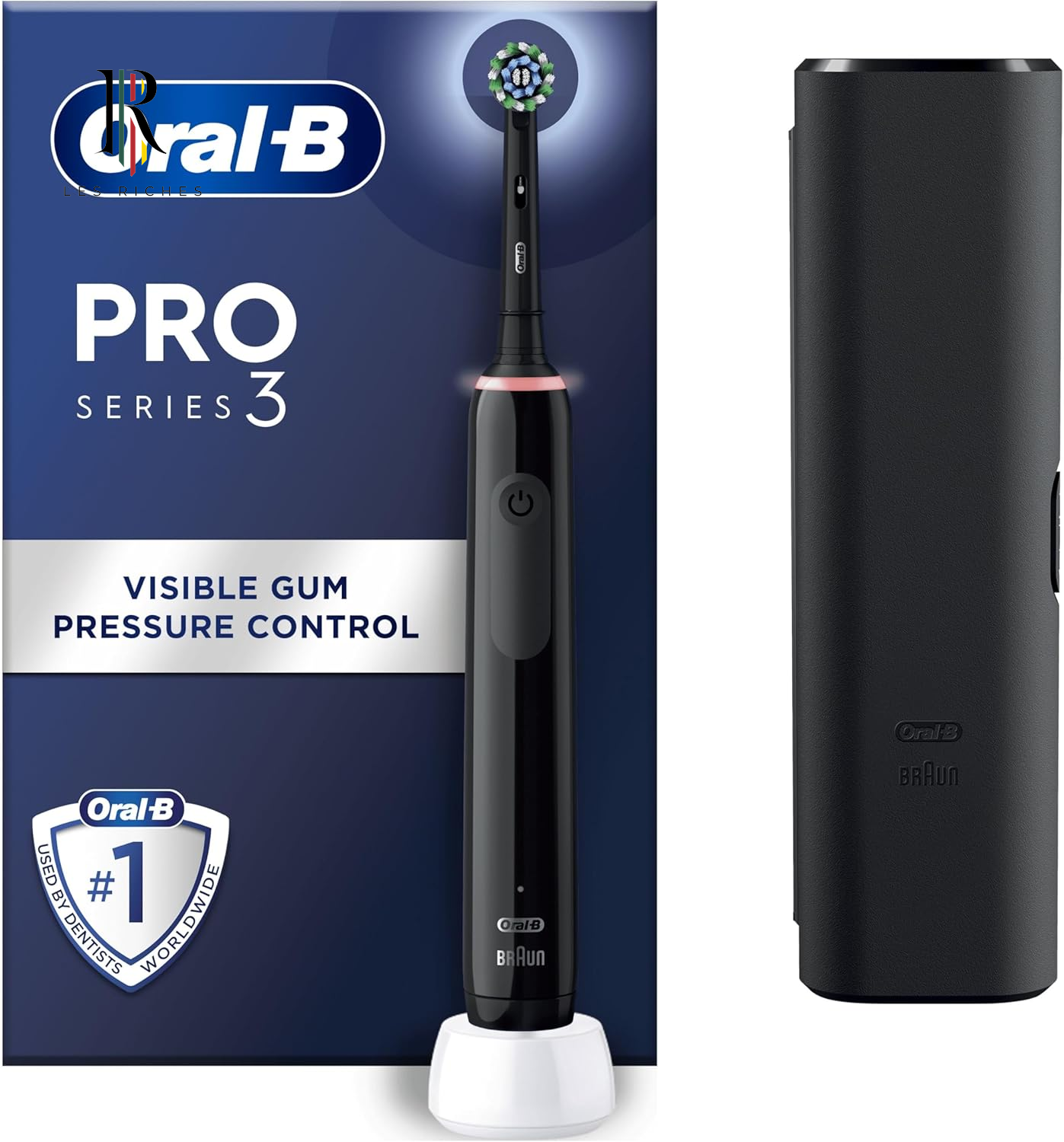 Oral-B Pro 3 Electric Toothbrushes for Adults, Gifts for Women / Men, 1 Cross Action Toothbrush Head & Travel Case, 3 Modes with Teeth Whitening, 2 Pin UK Plug, 3500, Black, Oral B