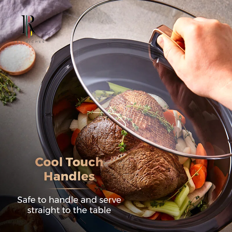 T16043MNB Cavaletto 6.5 Litre Slow Cooker with 3 Heat Settings, Removable Pot and Cool Touch Handles, Midnight Blue and Rose Gold