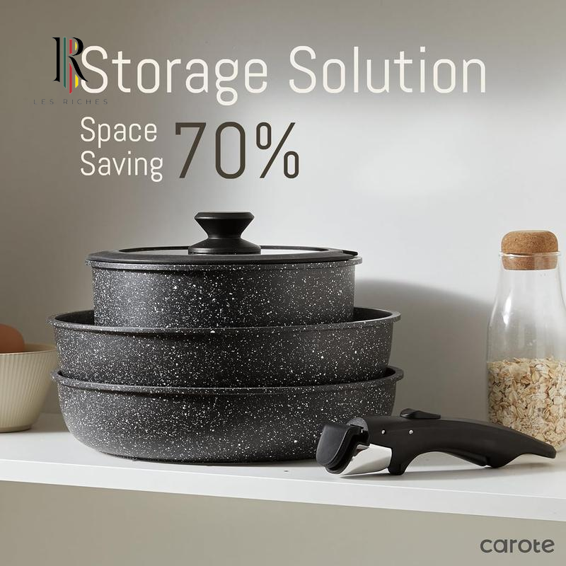 CAROTE 11/18Pcs Black Removable Handle Cookware Set, Induction & Oven Safe, Non-Stick