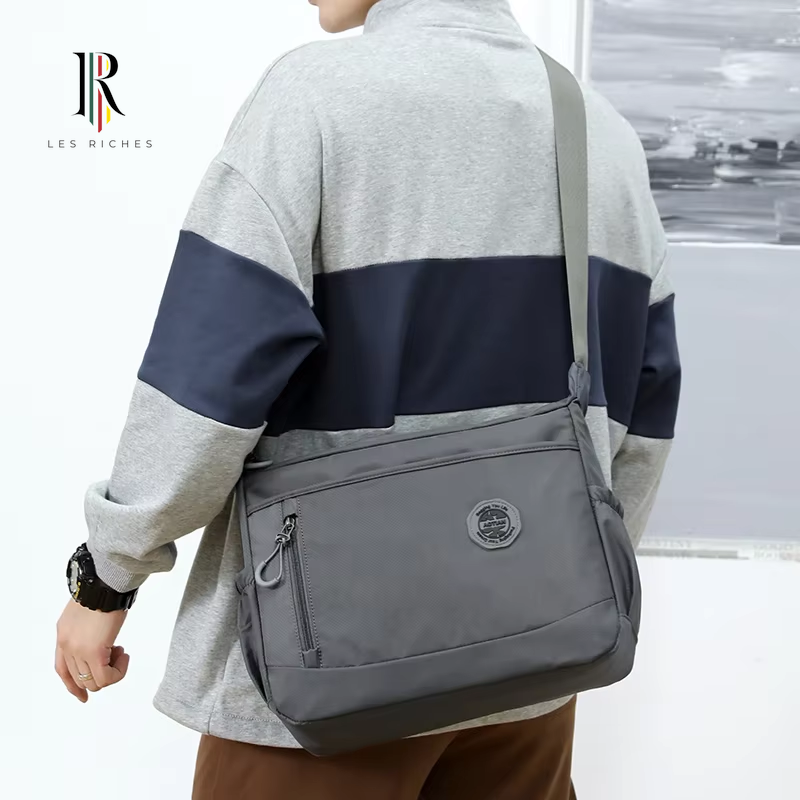 Men's Shoulder Crossbody Bag with Logo Design - Premium Travel Waterproof Nylon Business Handbags for Men