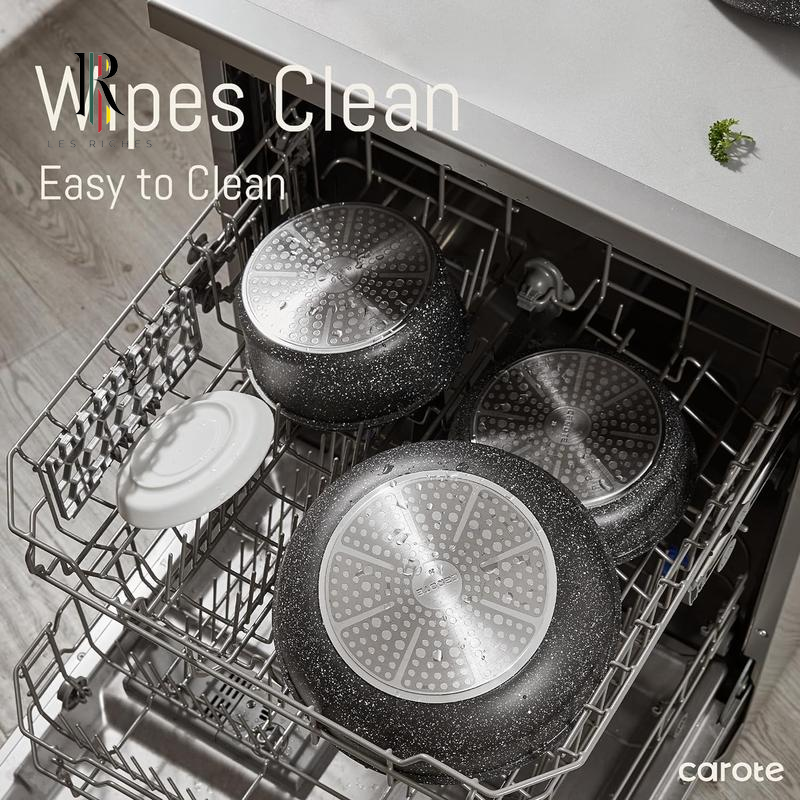 CAROTE 11/18Pcs Black Removable Handle Cookware Set, Induction & Oven Safe, Non-Stick