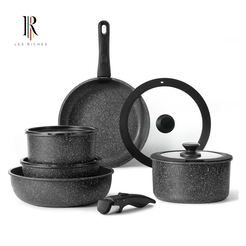 CAROTE 11/18Pcs Black Removable Handle Cookware Set, Induction & Oven Safe, Non-Stick