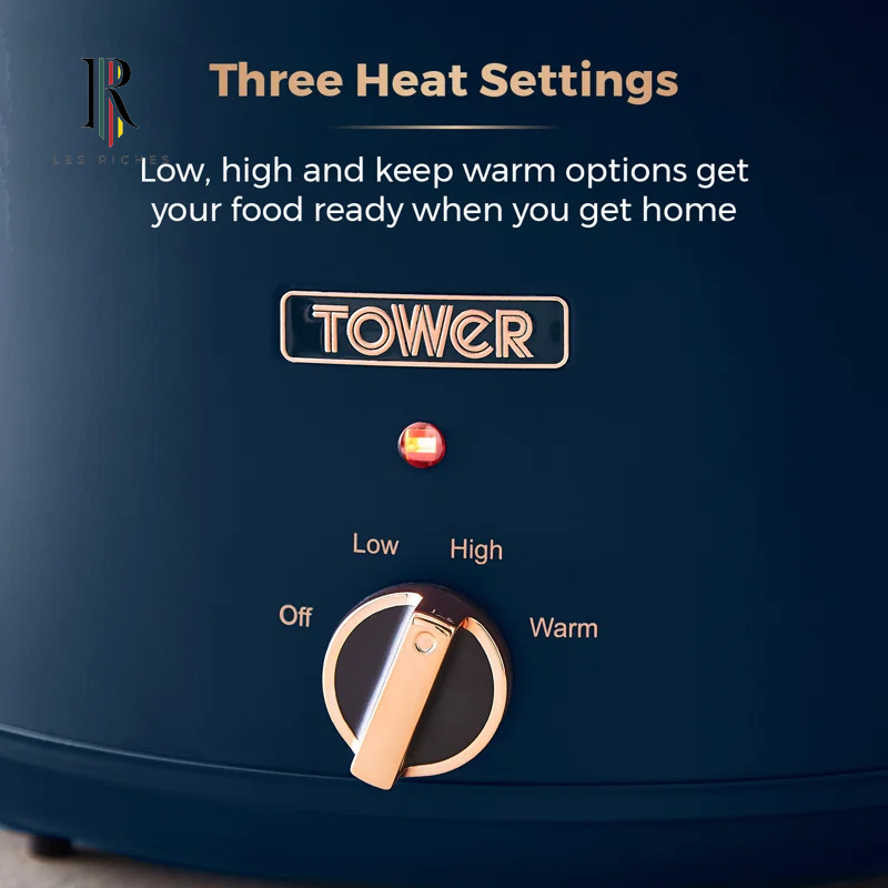 T16043MNB Cavaletto 6.5 Litre Slow Cooker with 3 Heat Settings, Removable Pot and Cool Touch Handles, Midnight Blue and Rose Gold