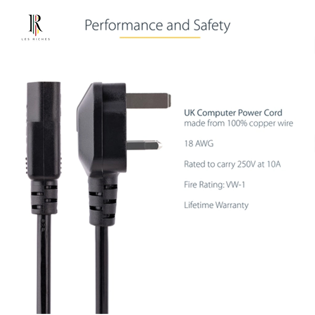 StarTech.com 10ft (3m) UK Computer Power Cable, BS 1363 to C13, 18AWG, 10A 250V AC Power Cord - Black