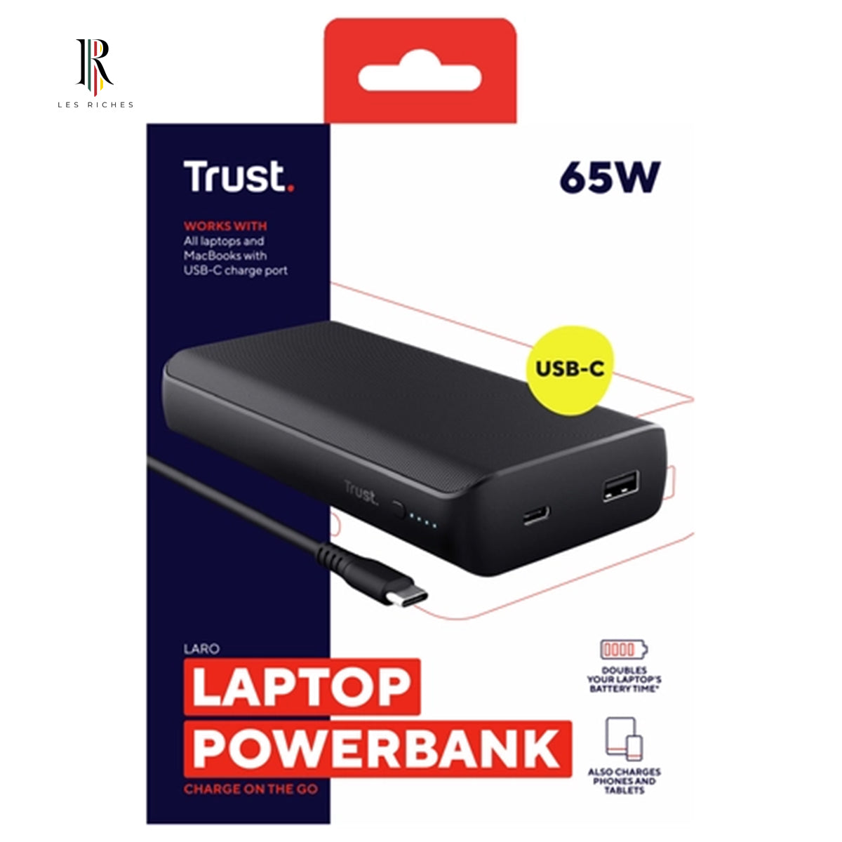 Trust Laro 20000mAh Power Bank – 65W Fast Charging, Quick Charge 3.0, Black