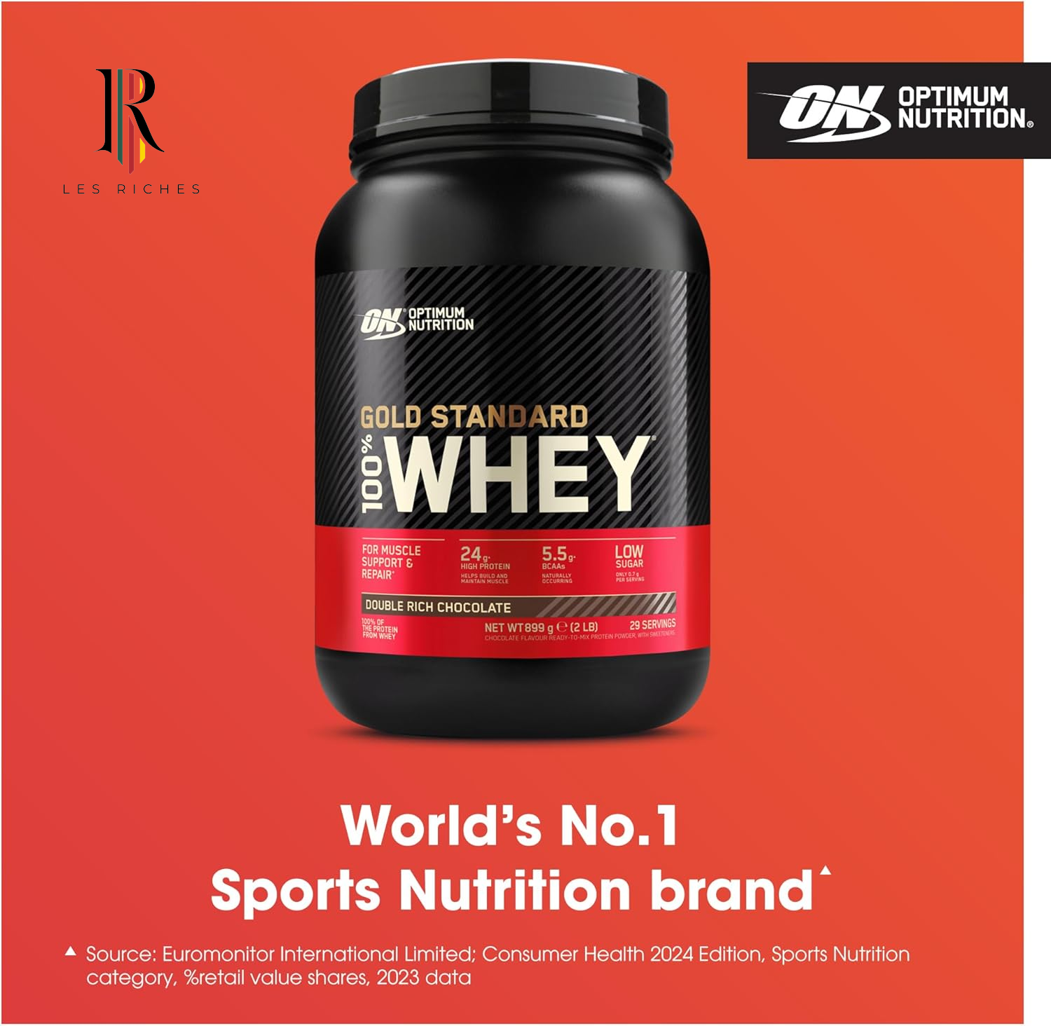 Optimum Nutrition Gold Standard Whey Protein, Muscle Building Powder with Naturally Occurring Glutamine and Amino Acids, Double Rich Chocolate, 29 Servings, 899 G, Packaging May Vary