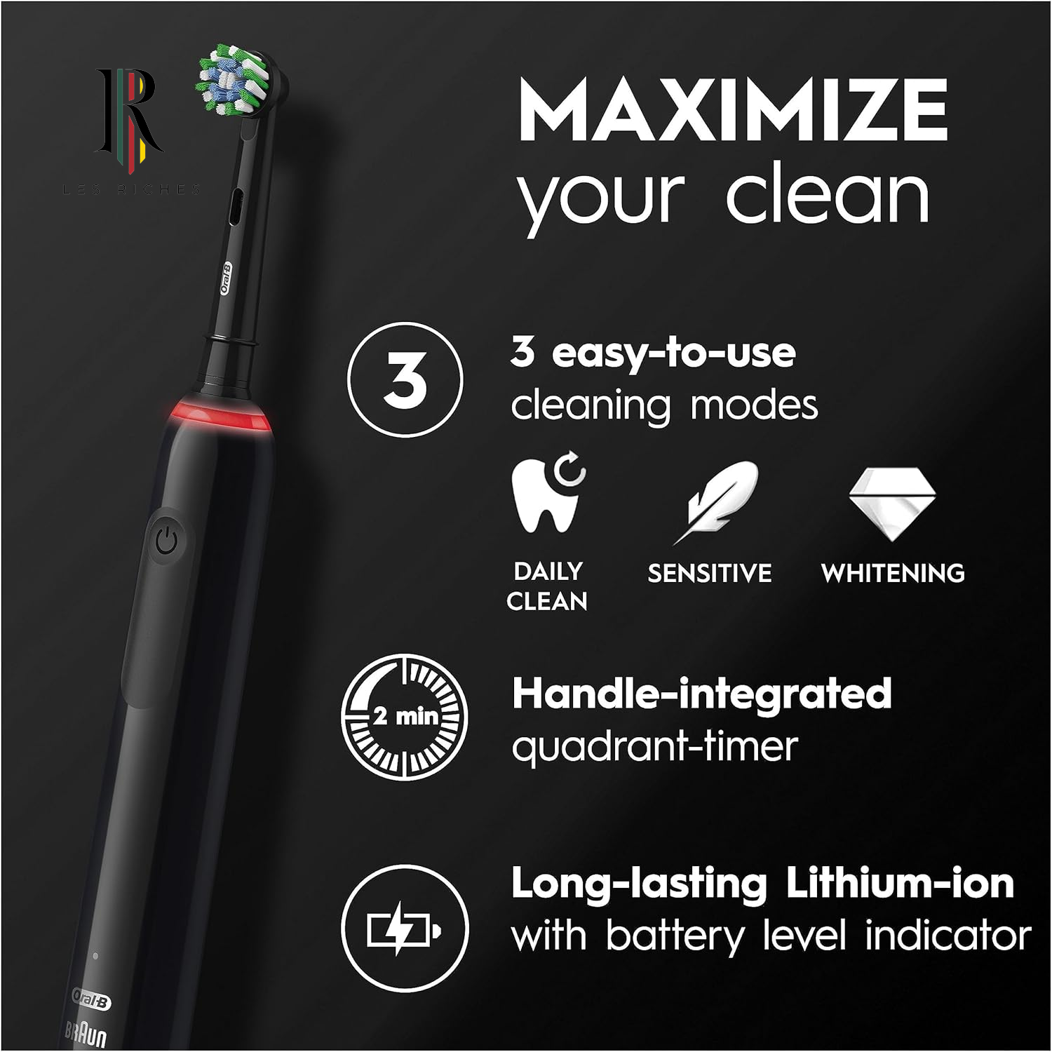 Oral-B Pro 3 Electric Toothbrushes for Adults, Gifts for Women / Men, 1 Cross Action Toothbrush Head & Travel Case, 3 Modes with Teeth Whitening, 2 Pin UK Plug, 3500, Black, Oral B