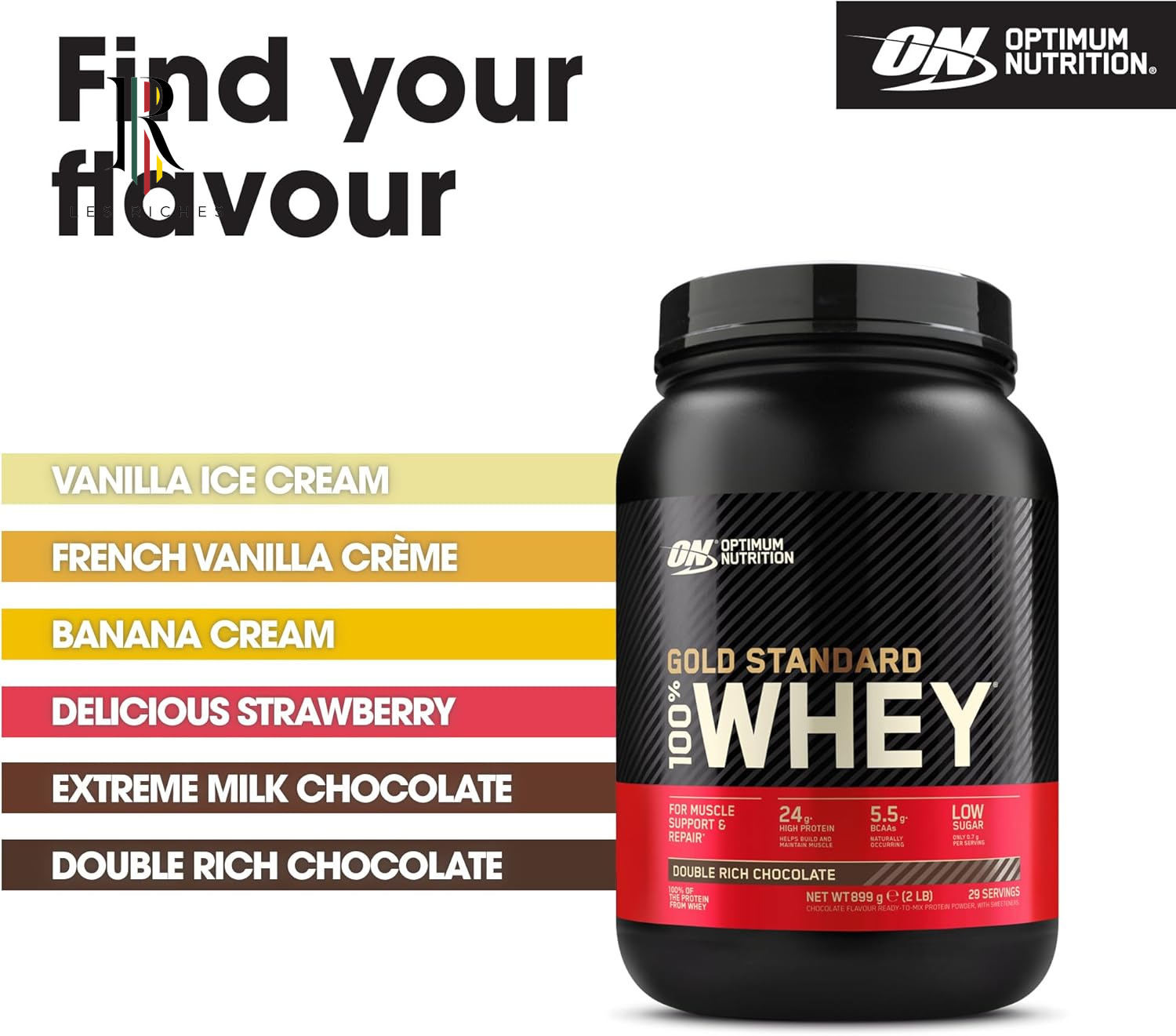 Optimum Nutrition Gold Standard Whey Protein, Muscle Building Powder with Naturally Occurring Glutamine and Amino Acids, Double Rich Chocolate, 29 Servings, 899 G, Packaging May Vary