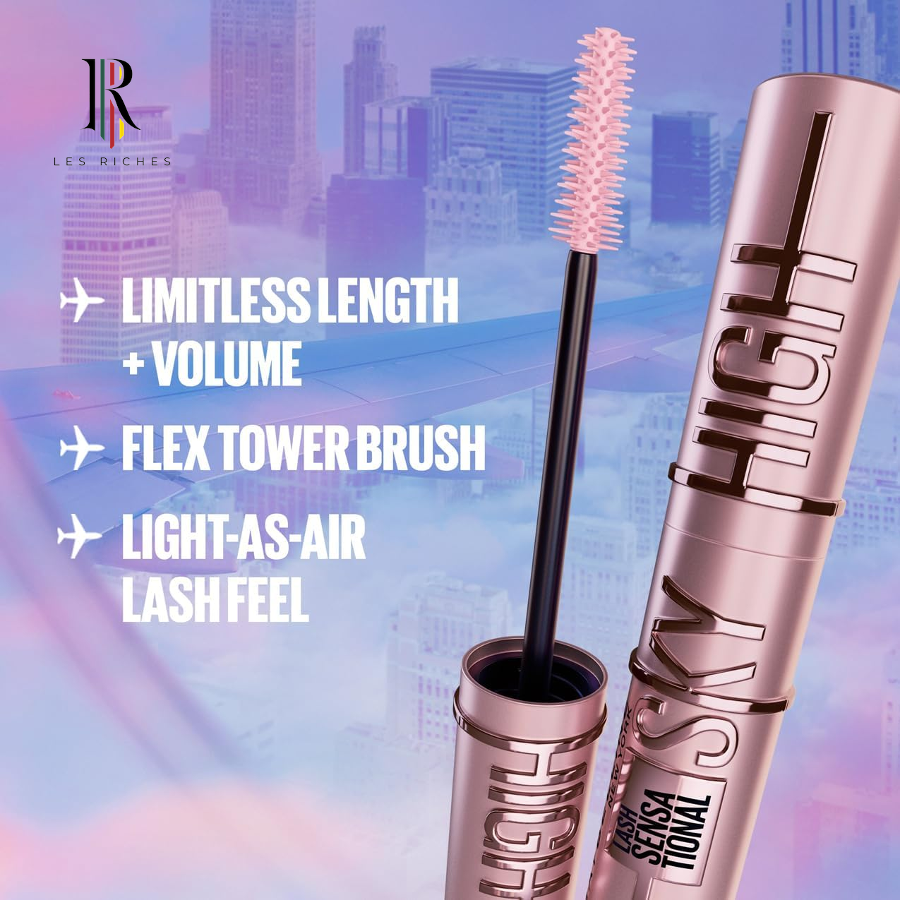 Maybelline New York Lash Sensational Sky High Mascara, Volumising & Lengthening Mascara, Washable Flake-Free Formula Infused with Bamboo Extract & Fibres, 7.2 Ml, Shade: 01, Black